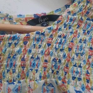 Patterned Smocked Crop Top