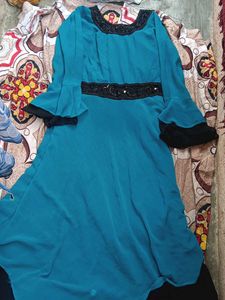 Teal Beaded Empire Waist Dress