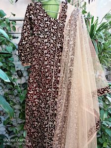 Maroon Velvet Suit With Sharara Party Wear