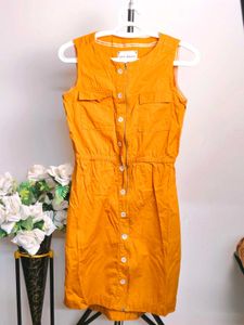 Little Queen Mustard Sleeveless Button-Down Dress