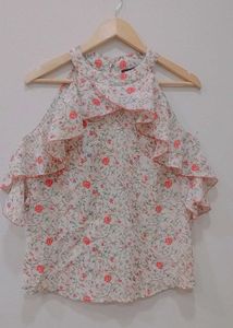 White Disty Print Halter Top