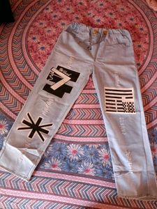 Light Blue Women Distressed Joggers With Print
