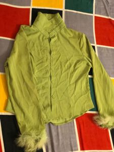 Green Feather Cuff Button-Down