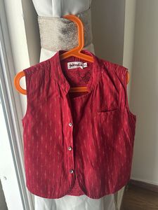 Cotton Kurta With Ikat Print Jacket