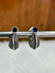Pure Silver Blue Sapphire Stud Drop Earrings