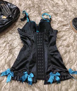 Gothic Y2k Black And Blue Burlesque Corset Top