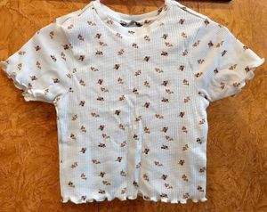 Floral Print Ruffle Trim Top