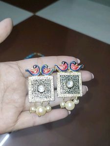Peacock Meenakari Polki Rhinestone Earrings