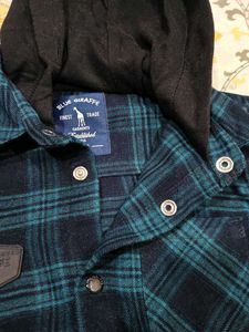 Boys Blue Plaid Hooded Shirt