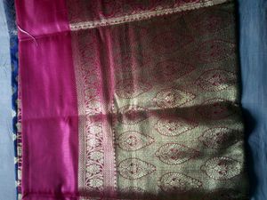 Blue &amp; Pink Pure Katan Benarasi Saree