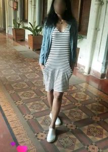 Striped Casual Dress with Denim Jacket