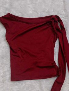 Red One-Shoulder Tie up Top