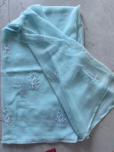 Unused Light Blue Chiffon Saree