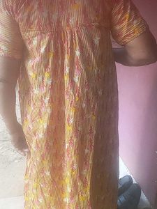 Mustard Colour Nighty For Womens With Pocket