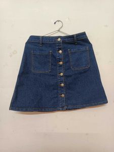 Denim Button-Front Skirt