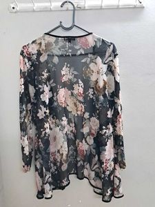 Floral Print See-Through Cardigan