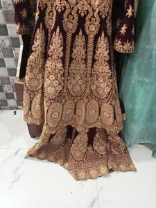 Maroon &amp; Gold Embroidered Anarkali Dress