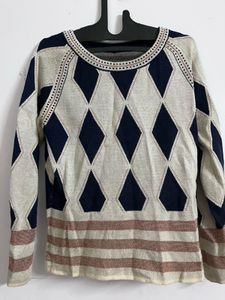 Patterned Knit Sweater, Beige color
