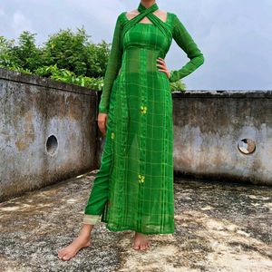 Slylish Green Checkered Kurta Set💚💚💚