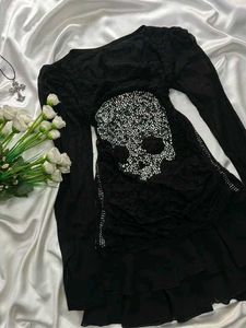 Emo/ Gothic Skull Embellished Black top