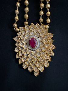 Long Gold Lookalike Haram With Stone Pendant