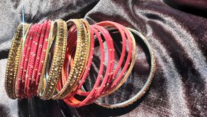 Combo Pack Red And Golden Metal Bangles