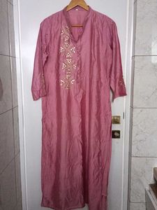 Elegant Pink Embroidered Kurta Organza Dupatta
