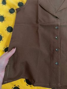 Brown Sleeveless Button-Down Top