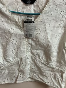 White Eyelet Crop Top - Size S