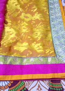 Elegant Pink &amp; Yellow Saree