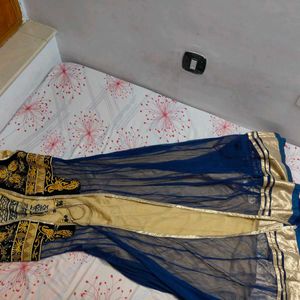 Elegant Blue &amp; Gold Embroidered Anarkali
