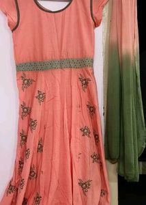 Elegant Peach Embroidered Kurta With Dupatta