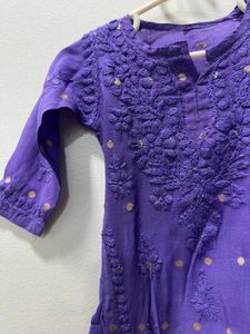 Purple Chikankari Girls Kurta Set