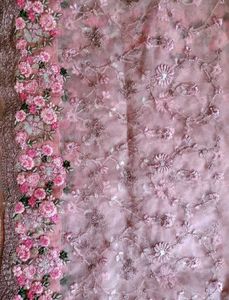 Pink Floral And Sequin Embroidered Designer Saree