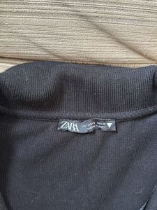 Zara Black Cropped Polo Top