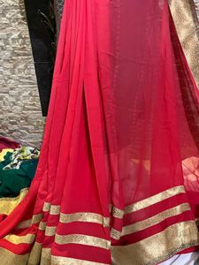 Red &amp; Gold Saree with Blouse
