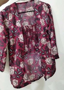 Floral Print Blouse With Attached Shrug