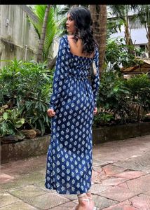 Navy Blue Printed Maxi Dress
