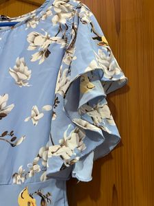 Blue Printed Flared Maxi Dress