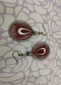Pink And Silver Coloured Earrings