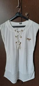 White Lace-Up Top
