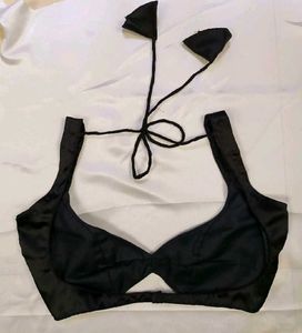 Satin Non Padded 1 Back Hook Deep Neck Blouse