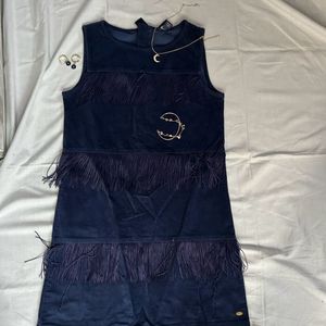 Navy Fringe Velvet Dress