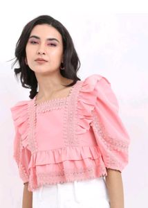Pink Ruffle and Lace Crop Top