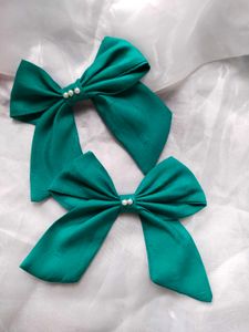 Teal Bow Hair Clips - Set of 2
