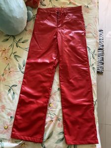 Red Faux Leather Pants