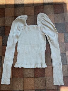 Exactly New Cream Shirred Blouse