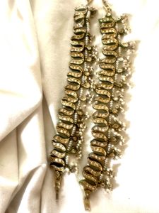 Silver Kundan Meenakari Anklets/ Payal With Pearls