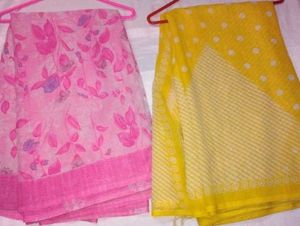 Pink Floral & Yellow Polka Dot Sarees