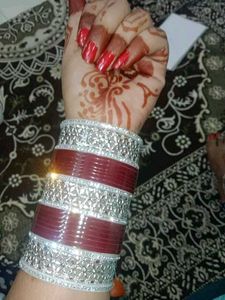Bridal Red &amp; Silver Chooda Set Traditional Bangle